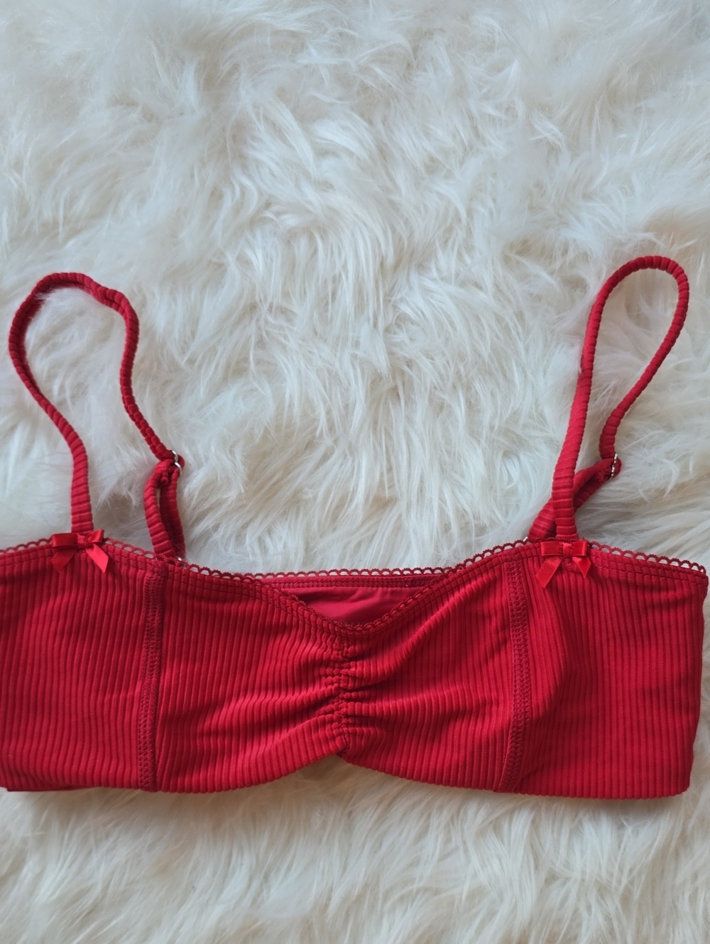 Frankies Bikinis Cleo Red Ribbed Bralette Bikini Top Size M